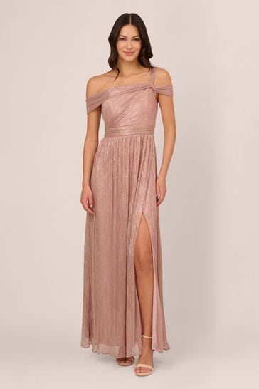 Adrianna Papell Pink Crinkle Metallic Gown