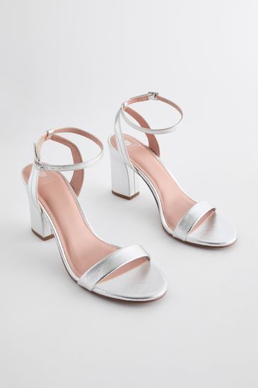 Silver block heel sandals wide fit 2025