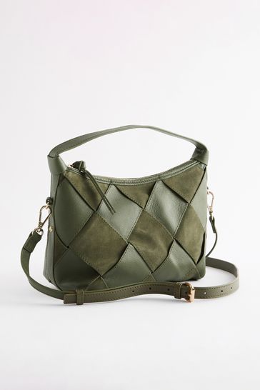 Buy Khaki Green Leather Mini Weave Cross Body Bag from Next Bahrain
