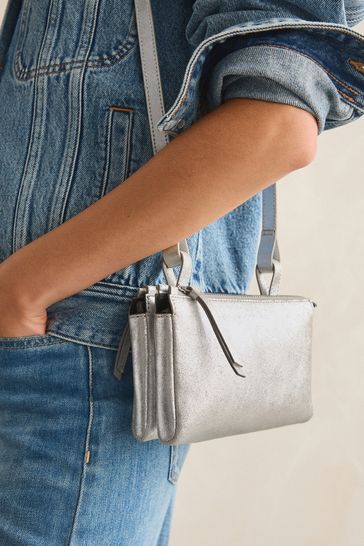 Buy Silver Small Leather Zip Cross Body Bag from Next Turkey