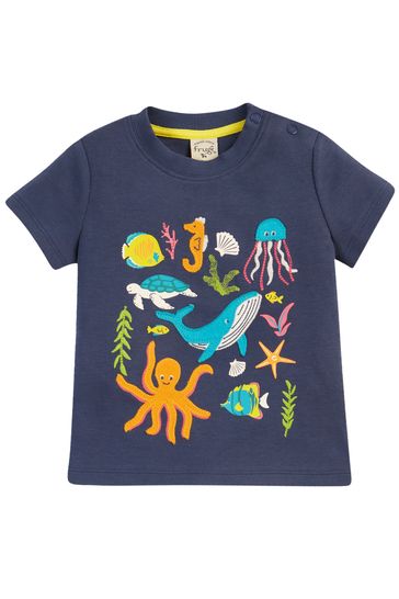 Frugi Blue Sea Animal Applique Short-Sleeve T-Shirt