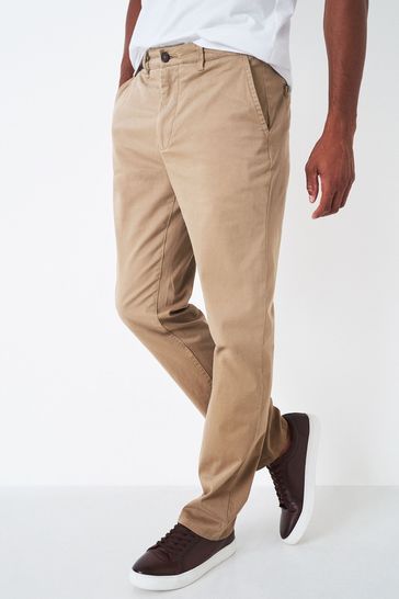 Crew Clothing Company Cotton Straight Formal Brown Trousers