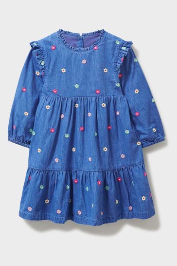 Crew Clothing Company Blue Floral Print Cotton Flared Dress