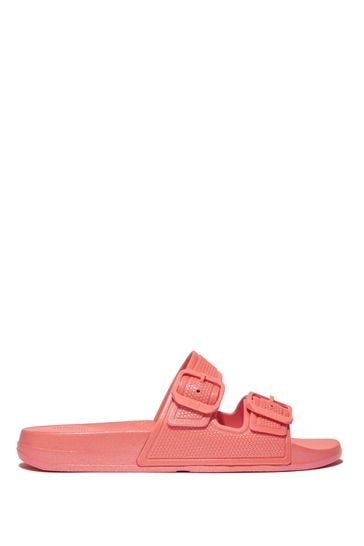 FitFlop Pink Iqushion Pearlized Two Bar Buckle Slides