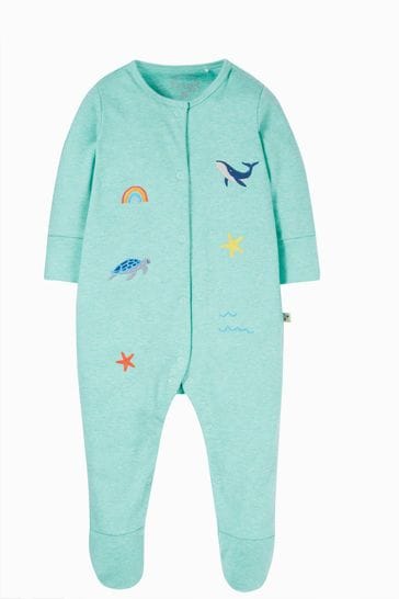 Frugi Marl Embroided Sea Footed Green Sleepsuit