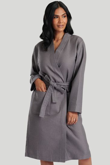 Loungeable Grey Cotton Waffle Robe