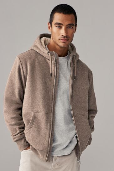 Buy Neutral Zip Through Borg Fleece Lined Zip Through Hoodie from Next Bahrain