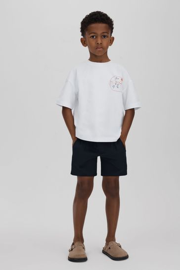 Reiss Optic White/Orange Monte Junior Cotton Crew Neck Motif T-Shirt