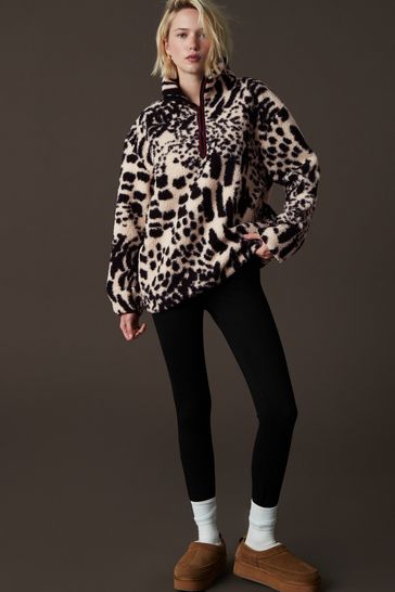 Buy Animal Print Leopard Teddy Borg Cosy Longline Quarter Zip Fleece from Next Egypt