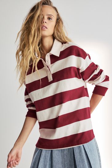 Buy Burgundy Stripe Slogan Graphic Collared Varsity Rugby Polo Shirt from Next Turkey