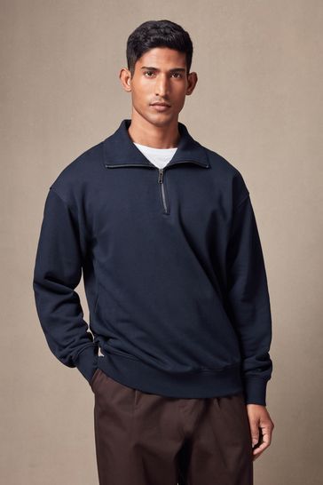 Buy Navy Blue Zip Neck Deep Funnel Sweatshirt from Next Bahrain