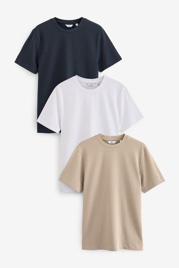 Navy/White/Stone Regular Fit Heavy weight T-Shirts 3 Pack
