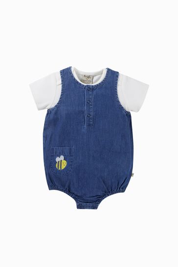 Buy Frugi Blue Cotton Bee Outfit Applique Chambray Romper from