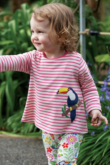 Buy Frugi Pink Tropical Bird Striped Outfit Top Set 2 Piece from