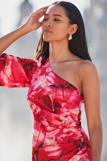 One shoulder wrap skirt midi dress sales