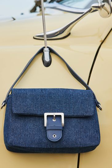 Sosandar Blue Buckle Detail Denim Shoulder Bag