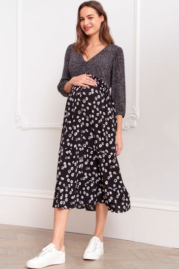 Seraphine Button-Down Maternity Black Dress