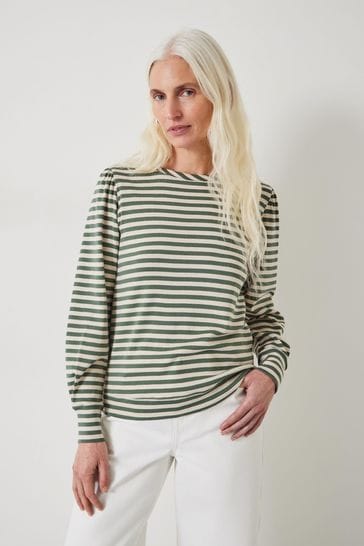 Hush Green Stripe Emily Puff Sleeve Sweatshirt