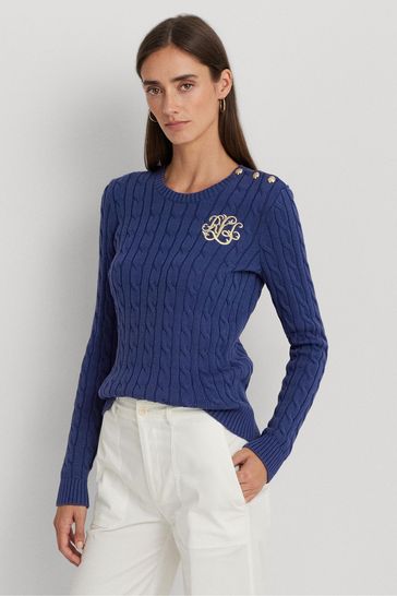 Ralph Lauren Petite Button-Trim Cable-Knit Sweater 