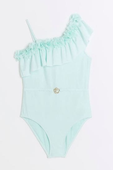 River Island Green Girls 3D Floral Asymetrical Swimsuit