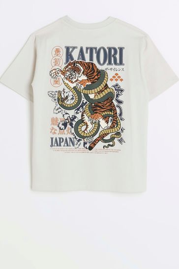 River Island Grey Boys Graphic Katori Tiger T-Shirt