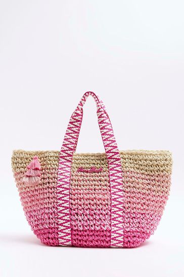 River Island Pink Girls Raffia Ombre Shopper Bag