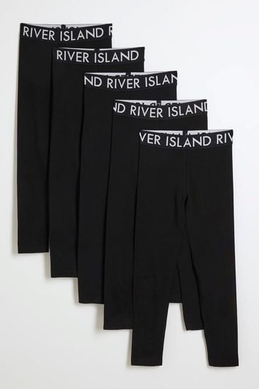 River Island Black Deep Waistband Girls Leggings 5 Pack