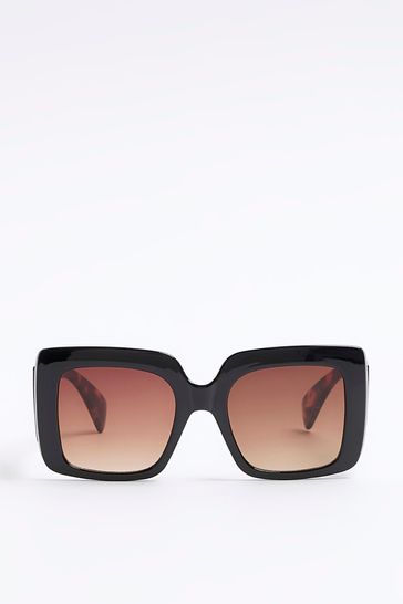 River Island Girls Tortoise Glitter Oversized Sunglasses