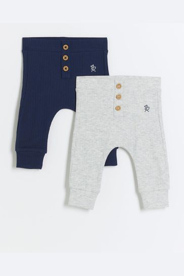 River Island Blue Baby Boys Button Leggings 2 Pack