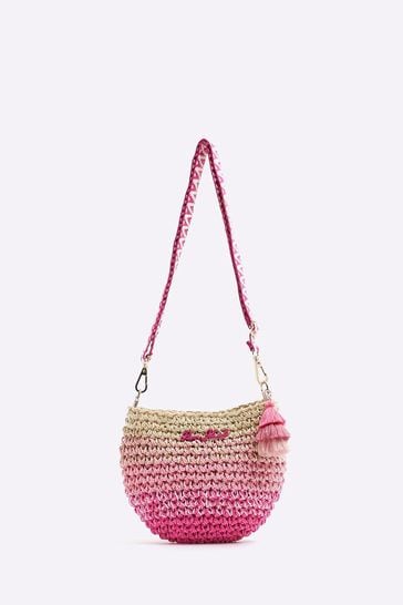 River Island Pink Girls Raffia Ombre Cross-body Bag