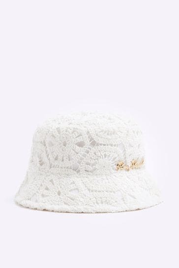 River Island Cream Girls Crochet Lace Bucket Hat