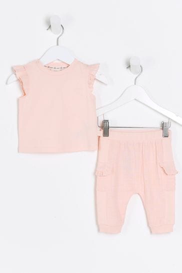 River Island Pink Baby Girls Hybrid T-Shirt And Jogger Set