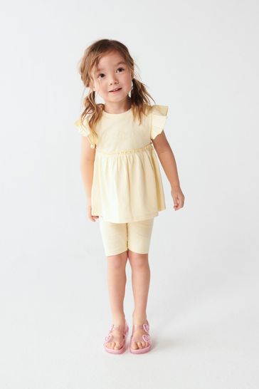 River Island Yellow Mini Girls Ribbed Peplum Shorts Set