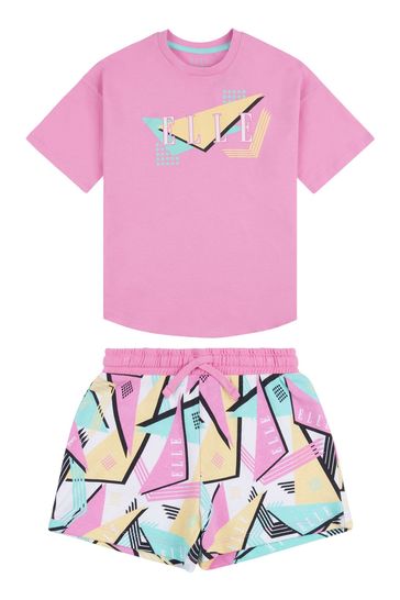 Elle Junior Girls Pink Geo T-Shirt and Shorts Set