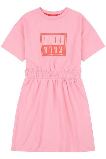 Elle Junior Girls Pink Block Logo Dress