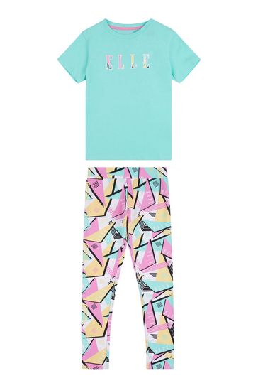 Conjunto de leggings y camiseta azules con estampado geométrico para niñas de Elle