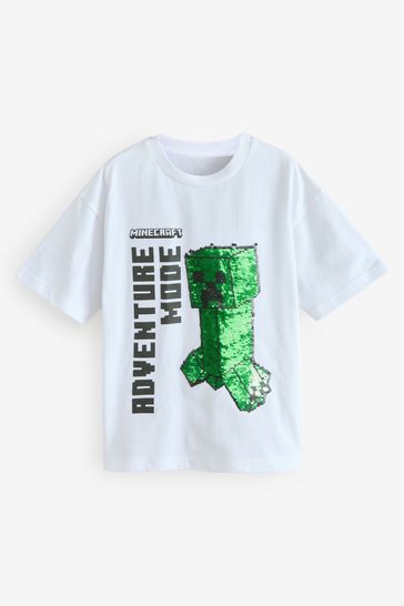 White Green 100 Cotton Minecraft Flippy Sequin T Shirt 3 16yrs