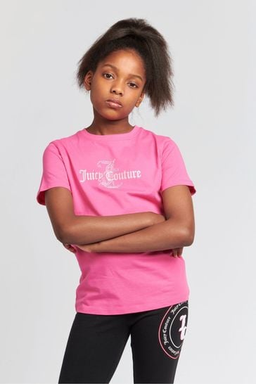 Juicy Couture Classic Fit Girls Pink Diamante T-Shirt