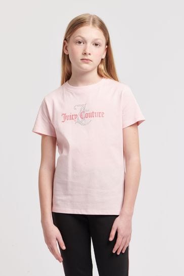 Juicy Couture Classic Fit Girls Pink Diamante T-Shirt