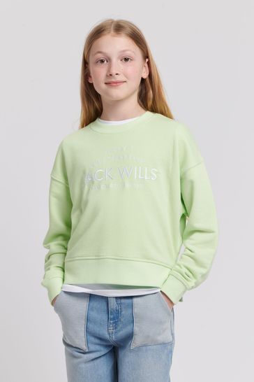 Jack Wills Loose Fit Girls Green Huntston Crew Sweatshirt