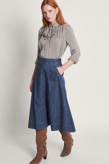 Blue denim skirt australia top