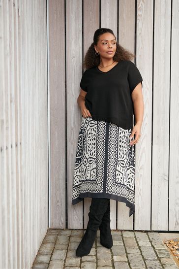 Buy Live Unlimited Curve Mono Placement Print Hanky Hem Black
