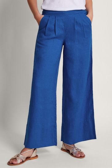 Buy Monsoon Blue Solene 100 Linen Wide Leg Trousers from Next Ireland