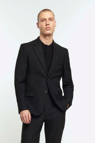 River Island Black Slim Single Breasted Suit: Jacket