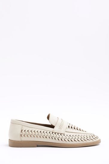 River Island White Woven Loafers