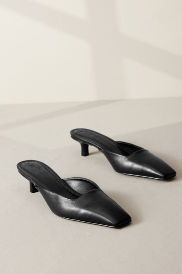 Buy Black Signature Forever Comfort Leather Square Toe Kitten Mules from Next Bahrain
