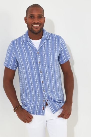 Joe Browns Blue Textured Striped Short Sleeve Shirt