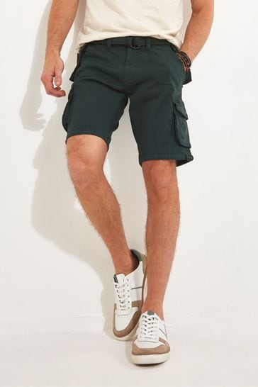 Joe Browns Green Multi Pocket Knee Length Belted Relaxed Fit Camo Cargo Shorts