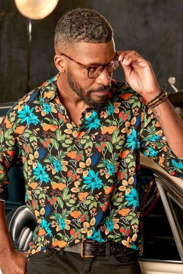 Joe Browns Black Fruit Floral Print Collared Shirt