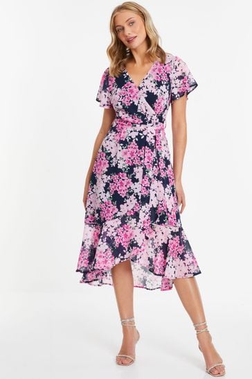 Quiz navy and pink floral tea dress best sale
